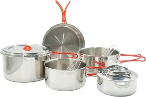 18/8 Stainless Steel Camping Cookware Set, Family Size 6 to 8 People Pots and Pans with Utensils and Kettle, Outdoor Cooking Kit with Carrying Bag