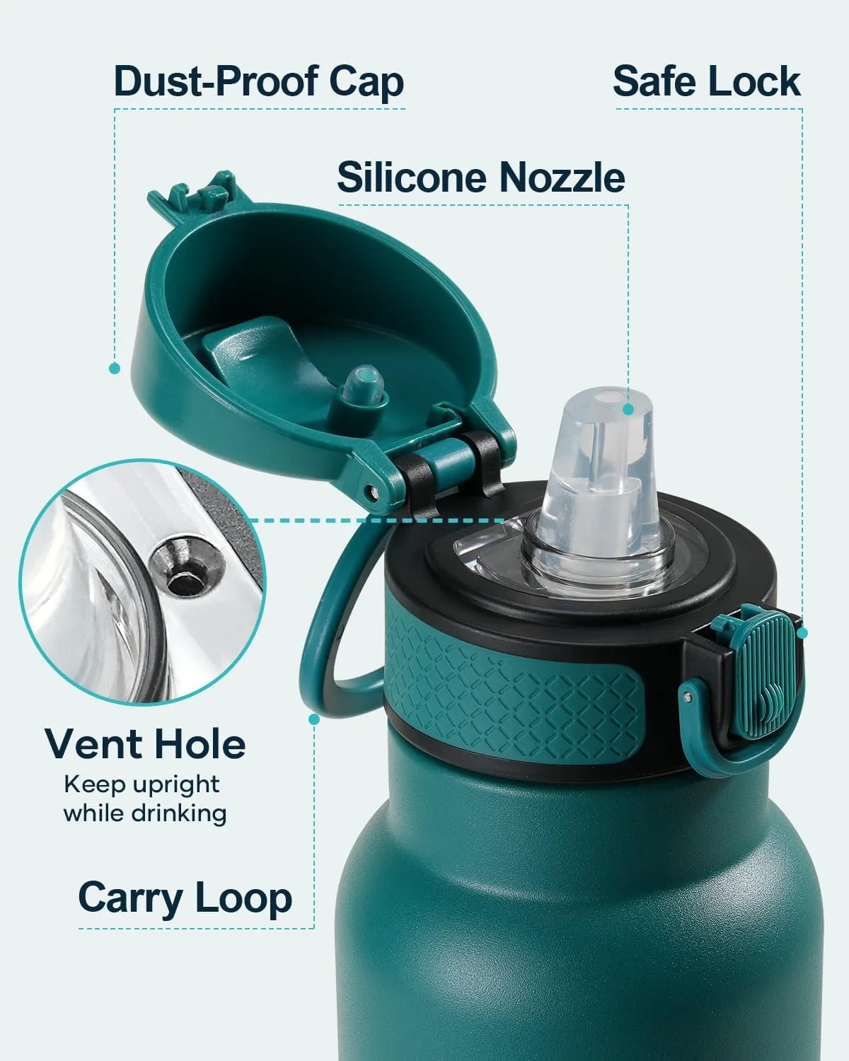 18oz Insulated Water Bottle for Kids with Straw and Handle, 2PCS BUZIO BPA-Free Vacuum Water Flask Leak & Sweat Proof with Popup Lid & Silicone Nozzle for Toddler School Travel, Black Blue