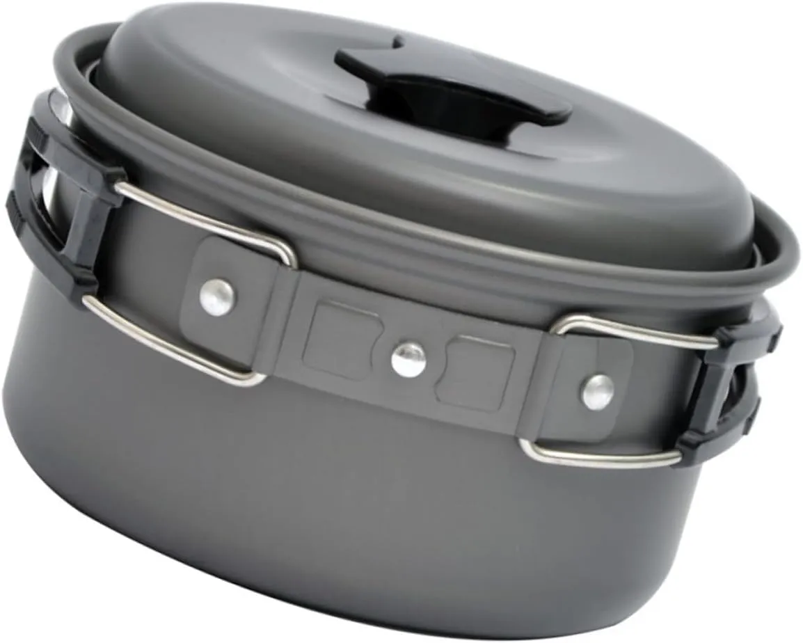 1pc Camping Nonstick Pan Portable Aluminum Pot Removable Handle Cooking Set
