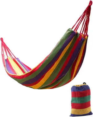1Pc Double Thickened Canvas Hanging Hammock Red Lightweight Outdoor Swing Chair with Two Ropes Bag for Camping Travel and Relaxation Activities