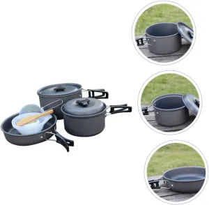 1Set Camping Cookware Kit Portable Folding Cook for People Lightweight Non Stick Pots Bowls Utensils with Mesh Bag for Outdoor Cooking