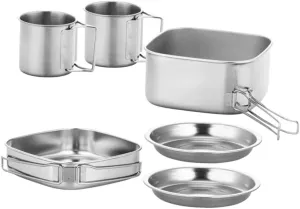 1set Camping Cookware Lightweight Stainless Steel Portable Folding Pot Pan for Outdoor Cooking for Camping Hiking Travel and Picnics Compact Convenient Design