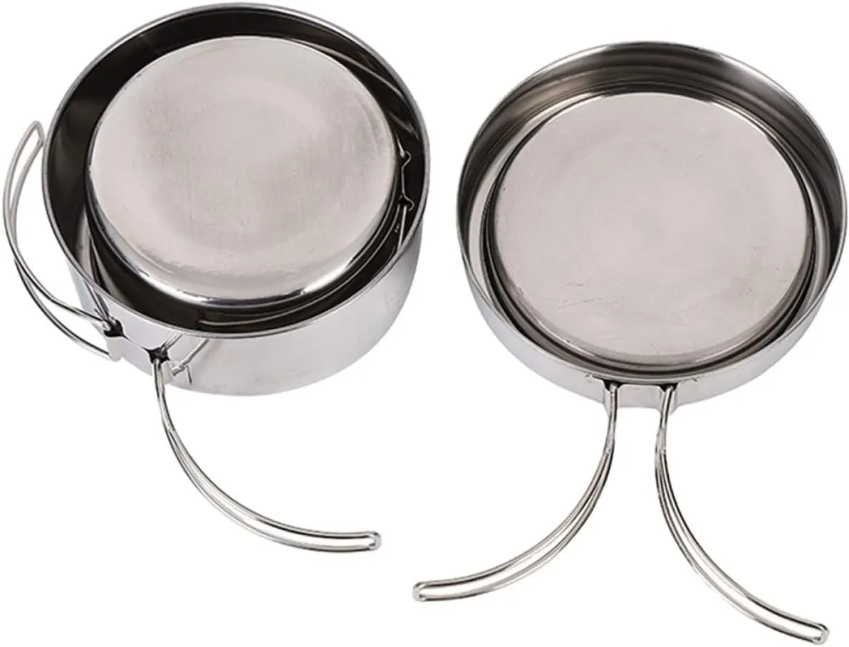 1Set Camping Cookware Stainless Steel Cooking Pots and Pans for Outdoor Cooking Portable and Durable Camping Kitchen Supplies for Hiking and Picnic