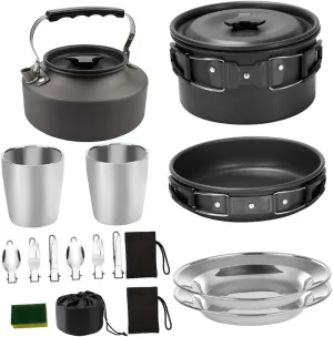 1set Outdoor Cooking Utensils Lightweight Non-Stick Cookware for Camping Hiking Picnics Convenient Portable Person Folding Handles High Durability