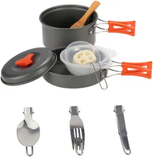 1Set Portable Camping Cookware Person Outdoor Cooking Tool Kit with Non Stick Utensils Compact Design and Essential Accessories for Hiking and Picnics