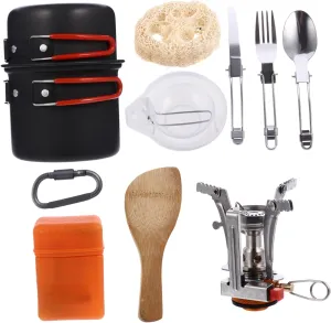 1set Portable Camping Cookware Ultra-Light Multi-Functional Hiking Kettle Kit Cutlery Non-Stick Design for Outdoor Cooking for Picnics and Camping Activities