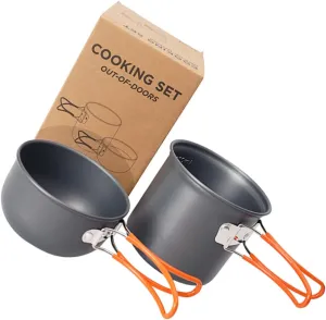 1set Portable Camping Pot Aluminium Alloy Cookware Folding Handle Lightweight Picnic Cooking Gear for Hiking and Backpacking