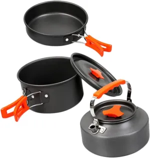 1Set Portable Outdoor Camping Cooking Person Kettle with Frying Pan Compact and Lightweight Cookware for Hiking Picnic BBQ and Outdoor Activities