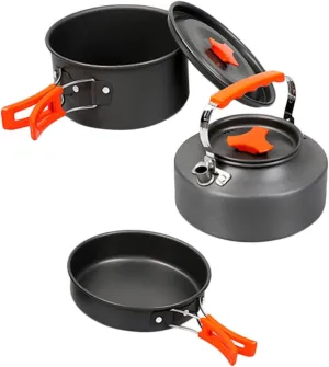 1set Portable Outdoor Camping Cookware Cooking Pot Kettle Non-Stick Compact Design for Hiking Picnics and Outdoor Cooking for People Lightweight and Easy to Clean