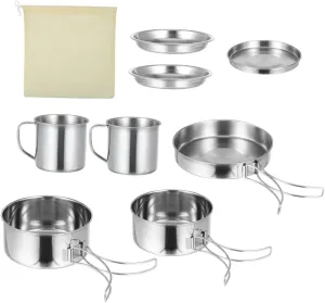 1Set Portable Outdoor Camping Cookware Cooking Pots and Pans Lightweight and Compact for People for Camping Hiking and Picnics