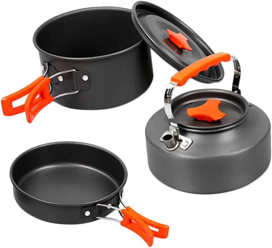1set Portable Outdoor Camping Cookware Lightweight Cooking Pot for People Compact Picnic Kettle for Hiking Backpacking and Outdoor Activities