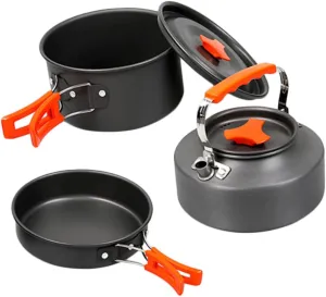 1set Portable Outdoor Camping Cookware Lightweight Cooking Pot for People Compact Picnic Kettle for Hiking Backpacking and Outdoor Activities