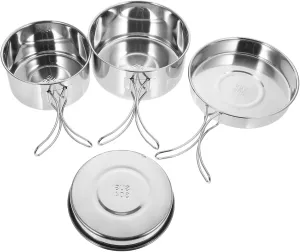 1set Stainless Steel Camping Cookware Portable Cooking Utensils Kit Frying Pan Stew Pot Cups Plates for Outdoor Activities Hiking Backpacking Easy to Clean
