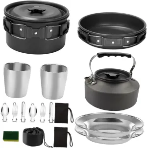 2-3 Person Compact Camping Cookware Set Non-Stick Backpacking Cooker Portable Grill Camping Kitchenware