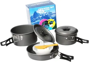 2-3 Person Compact Camping Cookware Set Portable Aluminum Alloy Cooking Utensil Kit