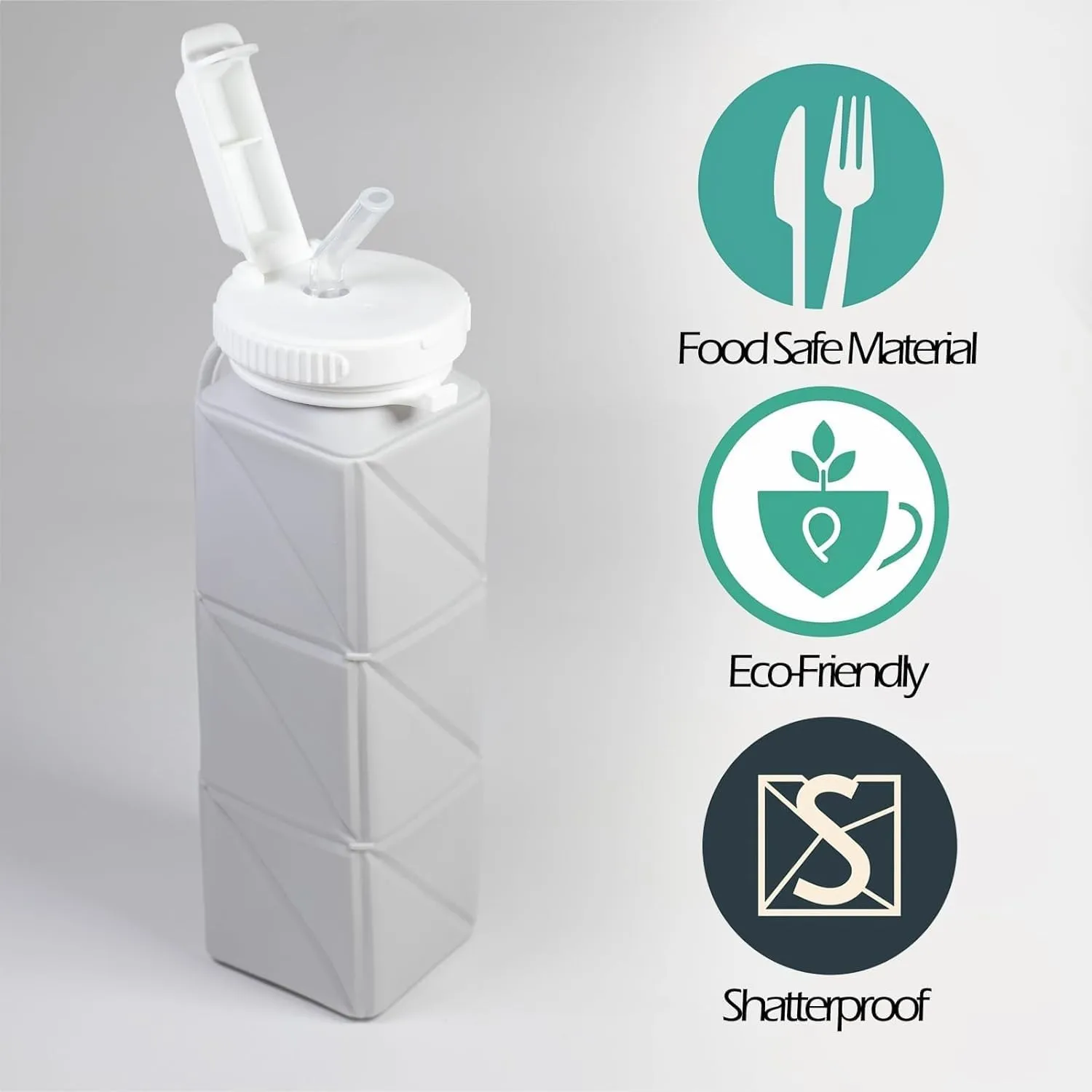 2 pack Collapsible Water Bottles Leakproof Lid –Food-Grade BPA-Free Silicone Travel Bottles –Foldable Water Bottle 620ml for Travel Gym,Hiking,Sports,Camping,Biking School，Easy-To-Carry Design And Com