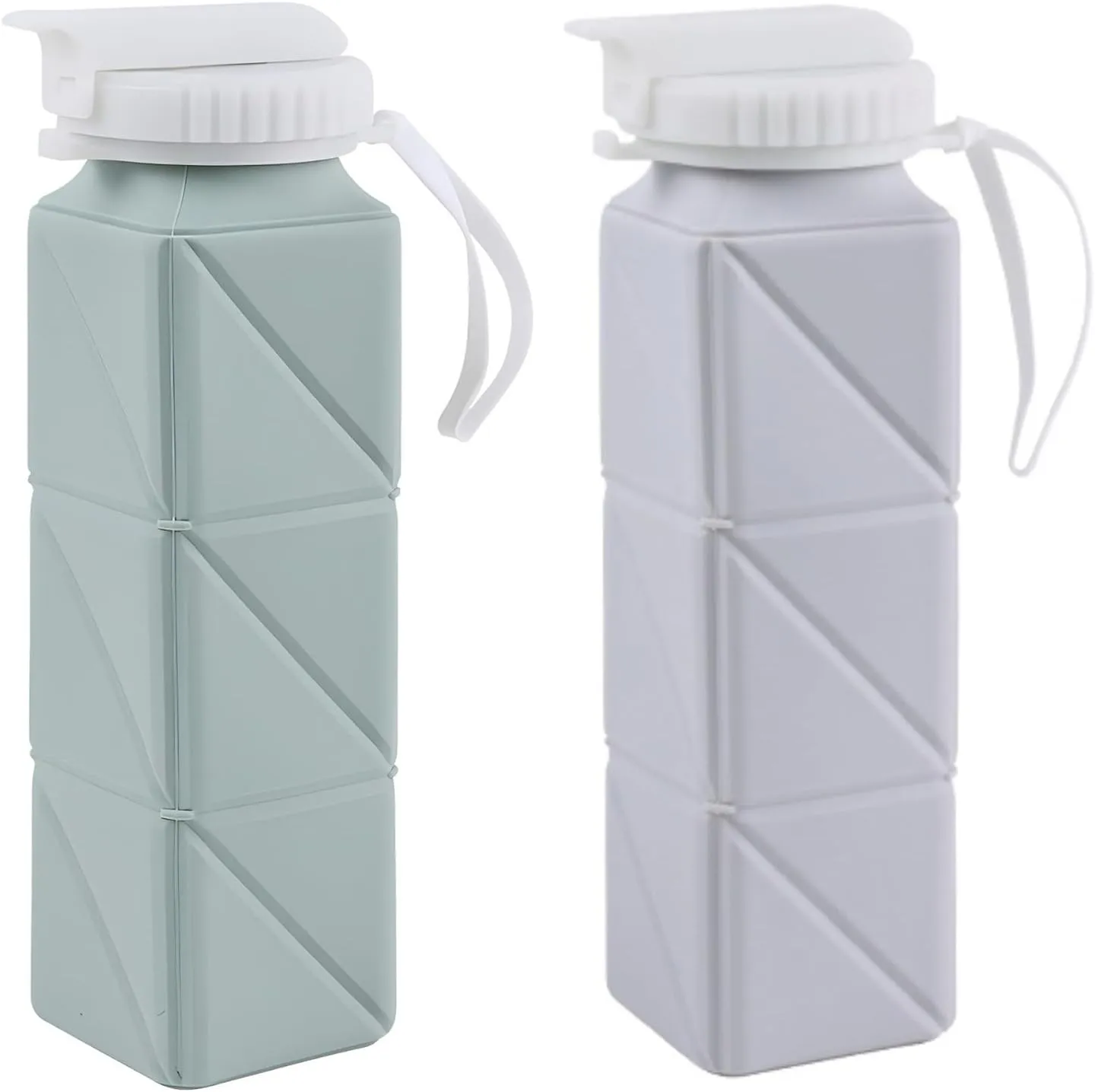 2 pack Collapsible Water Bottles Leakproof Lid –Food-Grade BPA-Free Silicone Travel Bottles –Foldable Water Bottle 620ml for Travel Gym,Hiking,Sports,Camping,Biking School，Easy-To-Carry Design And Com