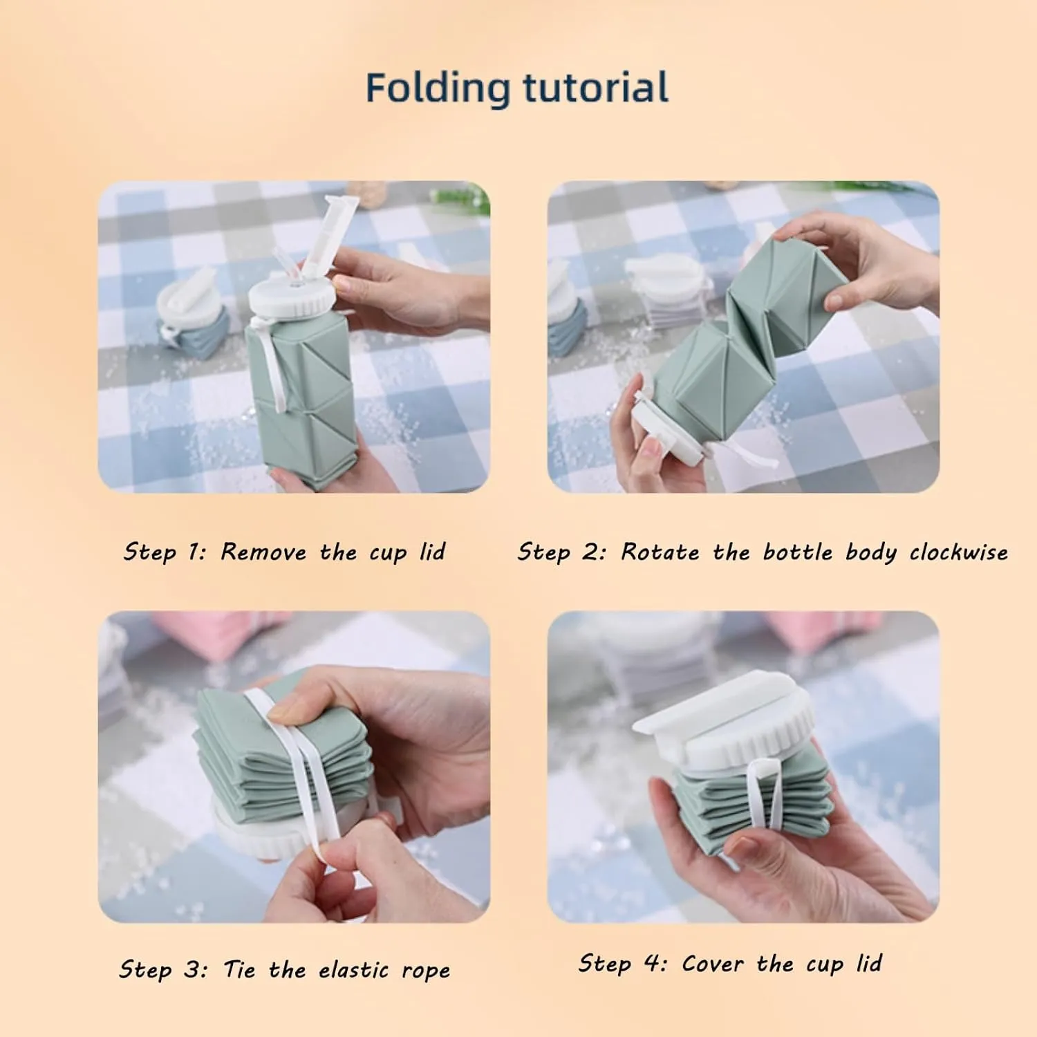 2 pack Collapsible Water Bottles Leakproof Lid –Food-Grade BPA-Free Silicone Travel Bottles –Foldable Water Bottle 620ml for Travel Gym,Hiking,Sports,Camping,Biking School，Easy-To-Carry Design And Com