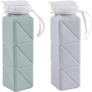 2 pack Collapsible Water Bottles Leakproof Lid –Food-Grade BPA-Free Silicone Travel Bottles –Foldable Water Bottle 620ml for Travel Gym,Hiking,Sports,Camping,Biking School，Easy-To-Carry Design And Com