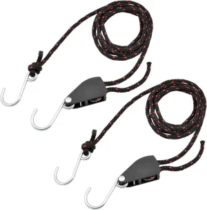 2 Pack Kayak Rope Lock Tie Down Strap, Ratchet Pulley System, Galvanized Iron Hooks for Kayak, Canoe (2.5m)