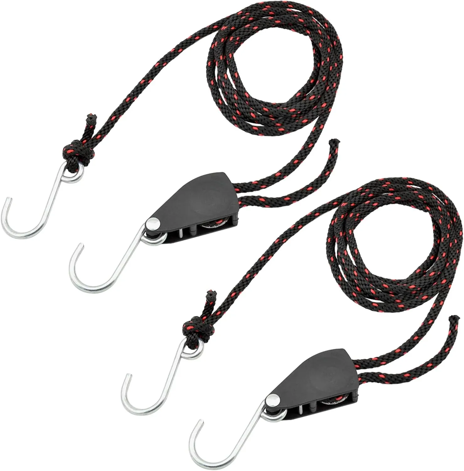 2 Pack Kayak Rope Lock Tie Down Strap, Ratchet Pulley System, Galvanized Iron Hooks for Kayak, Canoe (2.5m)
