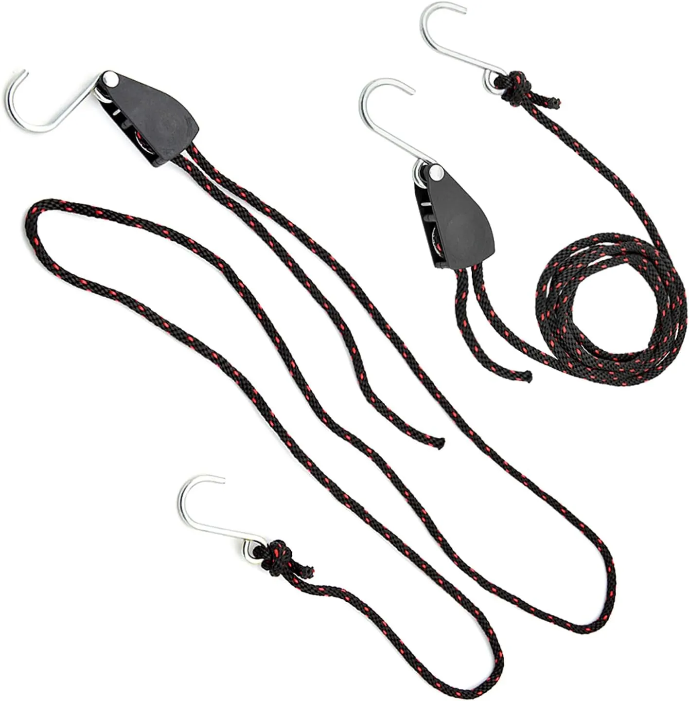2 Pack Kayak Rope Lock Tie Down Strap, Ratchet Pulley System, Galvanized Iron Hooks for Kayak, Canoe (2.5m)