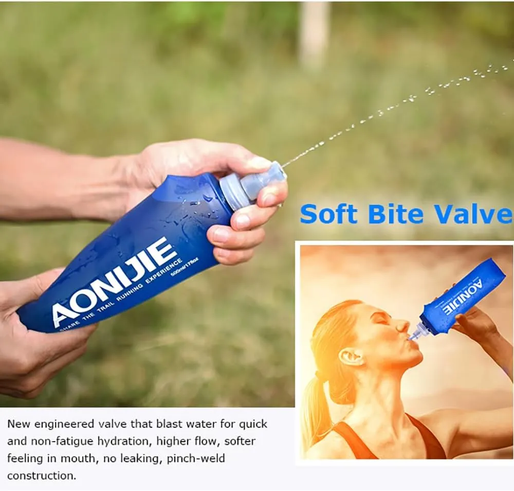 2 Pack Soft Flasks TPU Collapsible Foldable Water Bottles for Hydration Pack Running Cycling (500ml 2*Soft Flask)