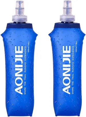 2 Pack Soft Flasks TPU Collapsible Foldable Water Bottles for Hydration Pack Running Cycling (500ml 2*Soft Flask)