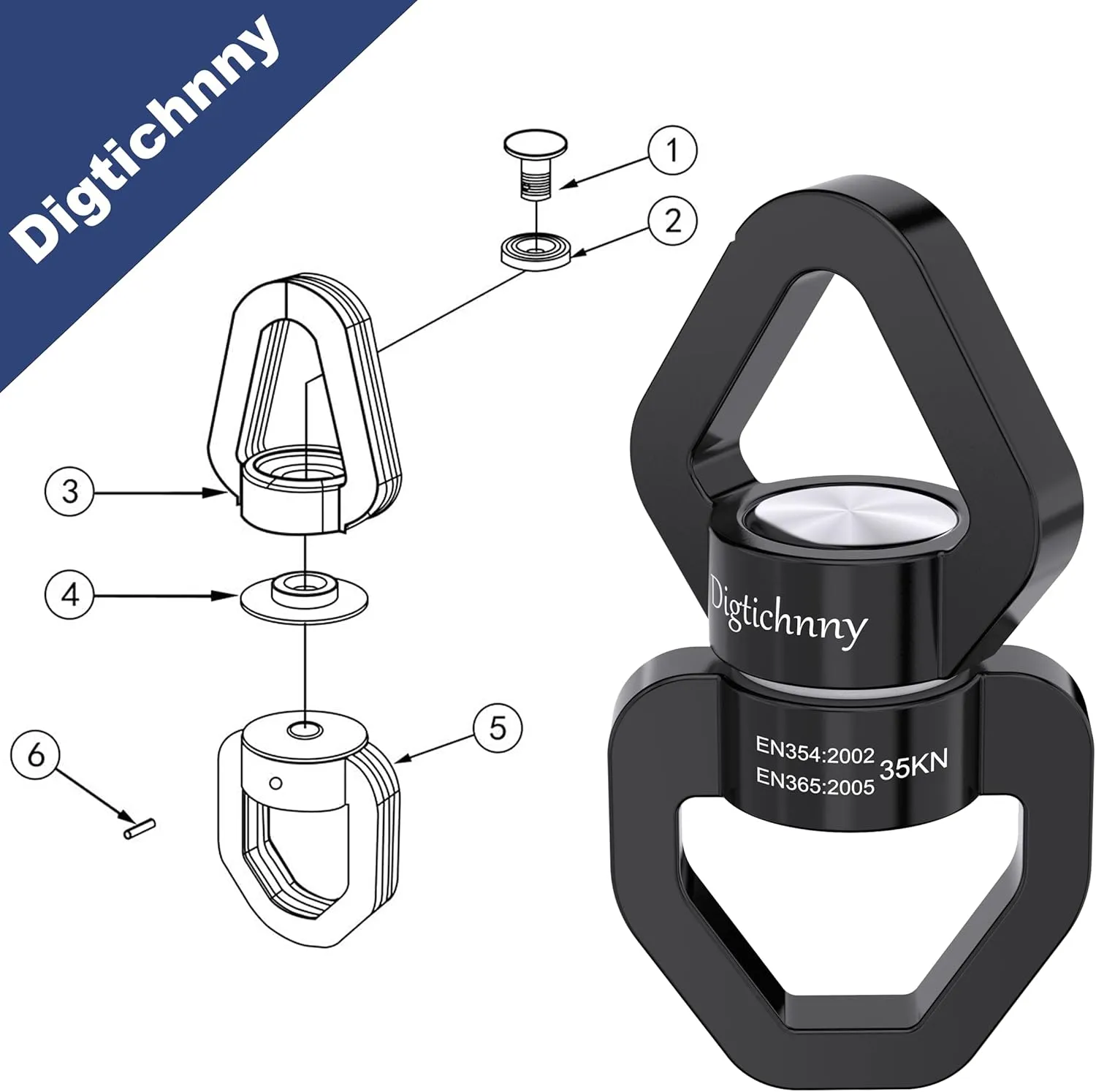 2 Pack Swing Swivel Heavy Duty, Spinning Swing Swivel,35KN Capacity,for Rock Climing,Aerial Silk Swivels,Children's Swings,Black