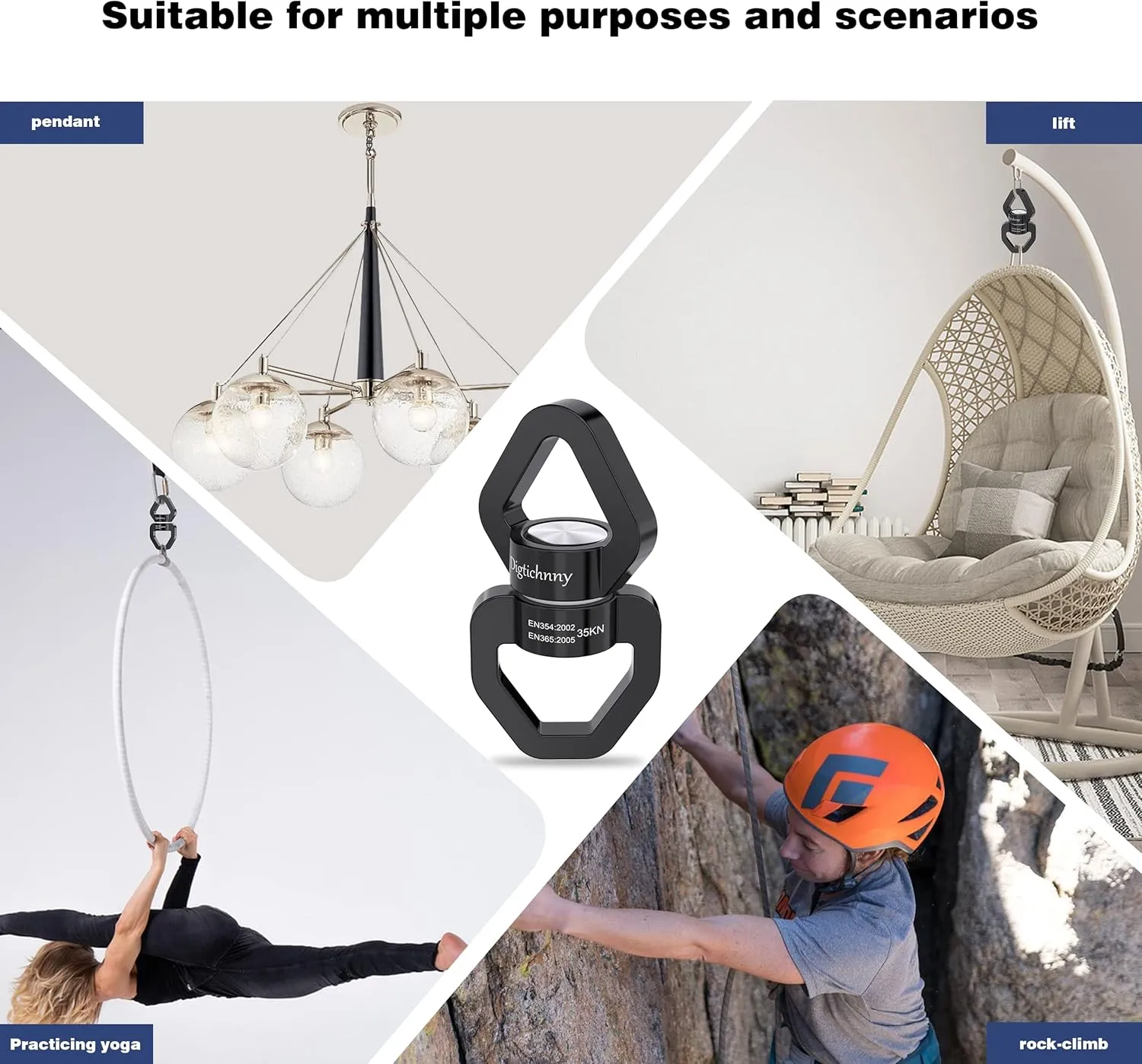 2 Pack Swing Swivel Heavy Duty, Spinning Swing Swivel,35KN Capacity,for Rock Climing,Aerial Silk Swivels,Children's Swings,Black