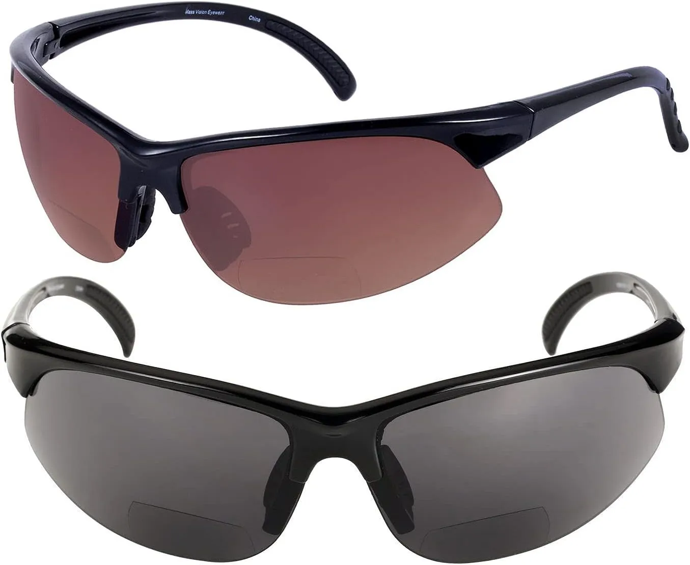 2 Pair of Bifocal Sport Wrap Reading Sunglasses, Outdoor Sun Readers for Men and Women