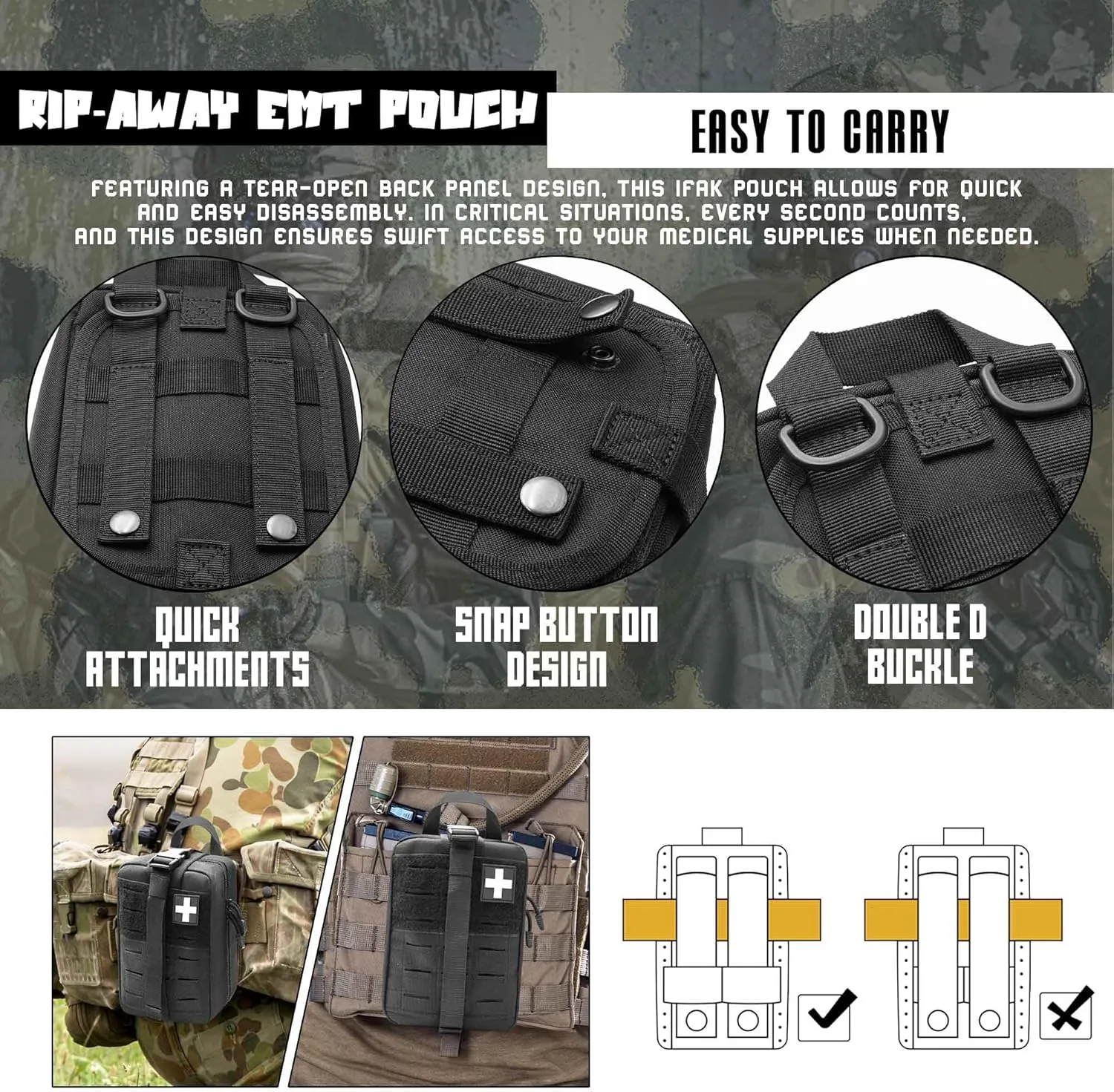 2 PCS Upgrade 1000D Laser Cut Molle IFAK Pouch Rip Away, Tactical First Aid Kit Medical Pouch for Duty Belt