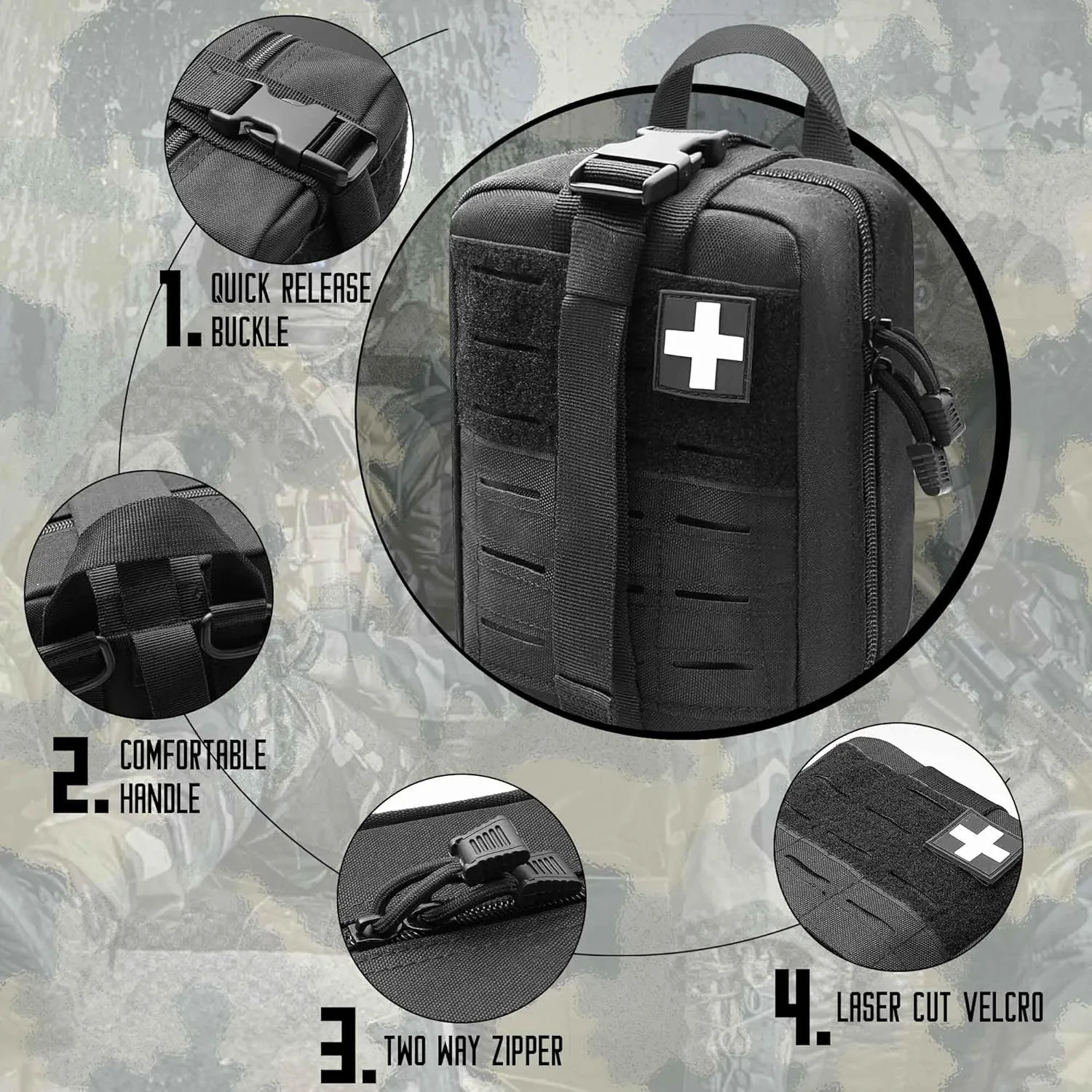2 PCS Upgrade 1000D Laser Cut Molle IFAK Pouch Rip Away, Tactical First Aid Kit Medical Pouch for Duty Belt