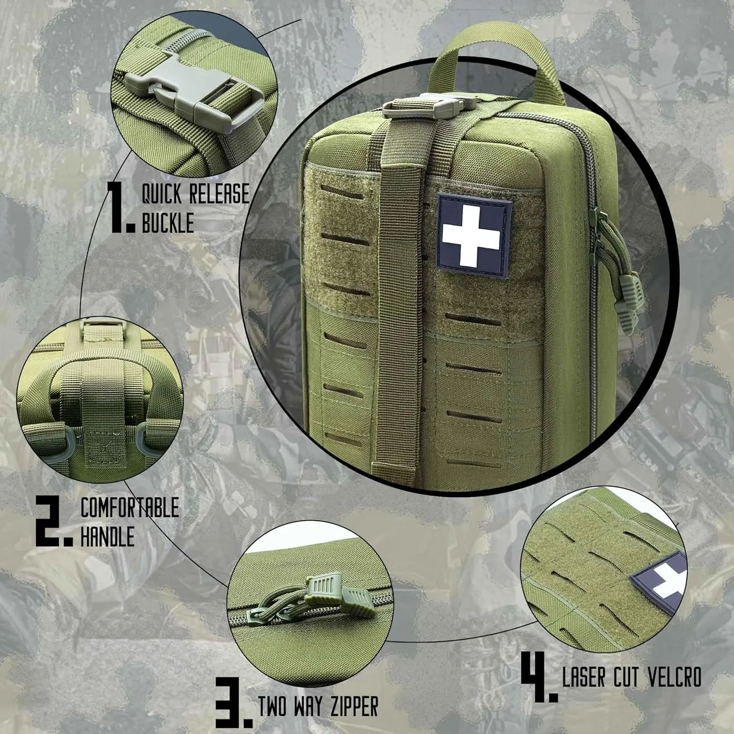2 PCS Upgrade 1000D Laser Cut Molle IFAK Pouch Rip Away, Tactical First Aid Kit Medical Pouch for Duty Belt