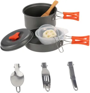 2-Person Camping Cooking Pot Set Portable Picnic Cookware Kit Utensils Outdoor Cooking Equipment Easy to Clean Store