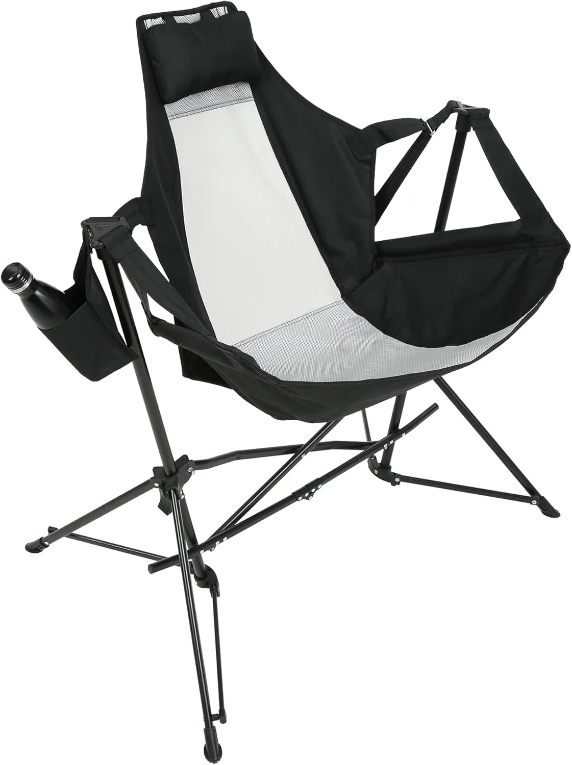 2 Set of Hammock Camping Chair,Folding Portable Rocking Chair, Aluminum Alloy Adjustable Back Swinging Chair with Pillow Cup Holder, Recliner with Carry Bag for Outdoor Travel Lawn Backyard (Black)