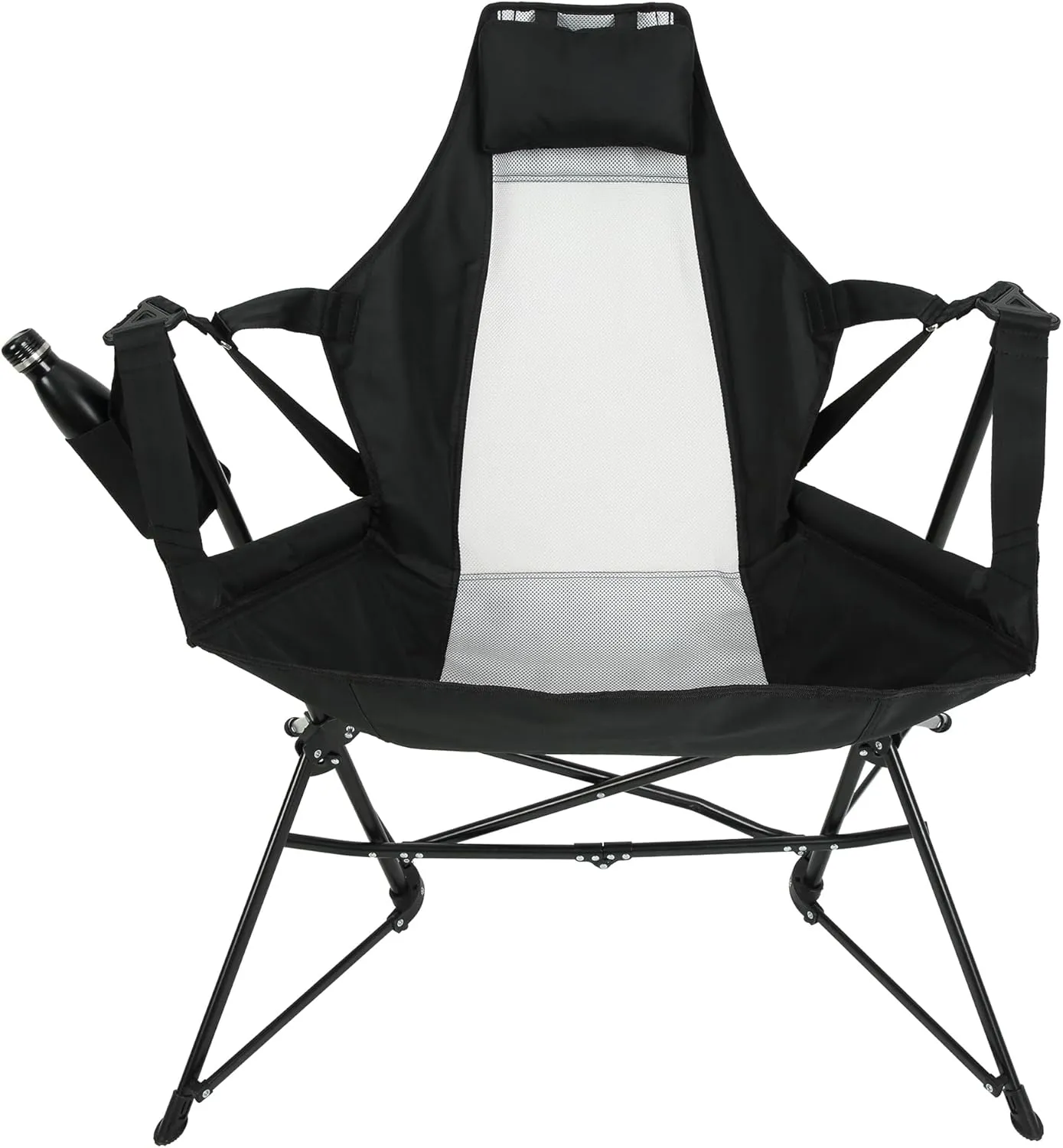 2 Set of Hammock Camping Chair,Folding Portable Rocking Chair, Aluminum Alloy Adjustable Back Swinging Chair with Pillow Cup Holder, Recliner with Carry Bag for Outdoor Travel Lawn Backyard (Black)