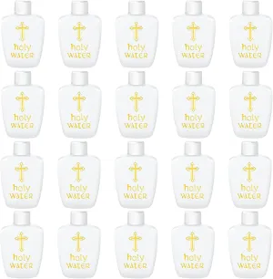 20 Pcs Holy Water Bottles Plastic 2oz Holy Water Container Empty Containers with Gold Cross for Catholic Christian Halloween First Communion Gift Thanksgiving Baptism Party Church 60ml