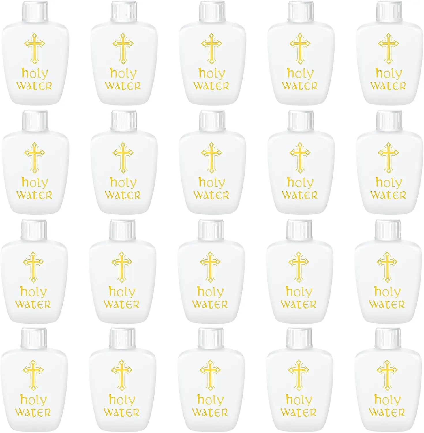 20 Pcs Holy Water Bottles Plastic 2oz Holy Water Container Empty Containers with Gold Cross for Catholic Christian Halloween First Communion Gift Thanksgiving Baptism Party Church 60ml