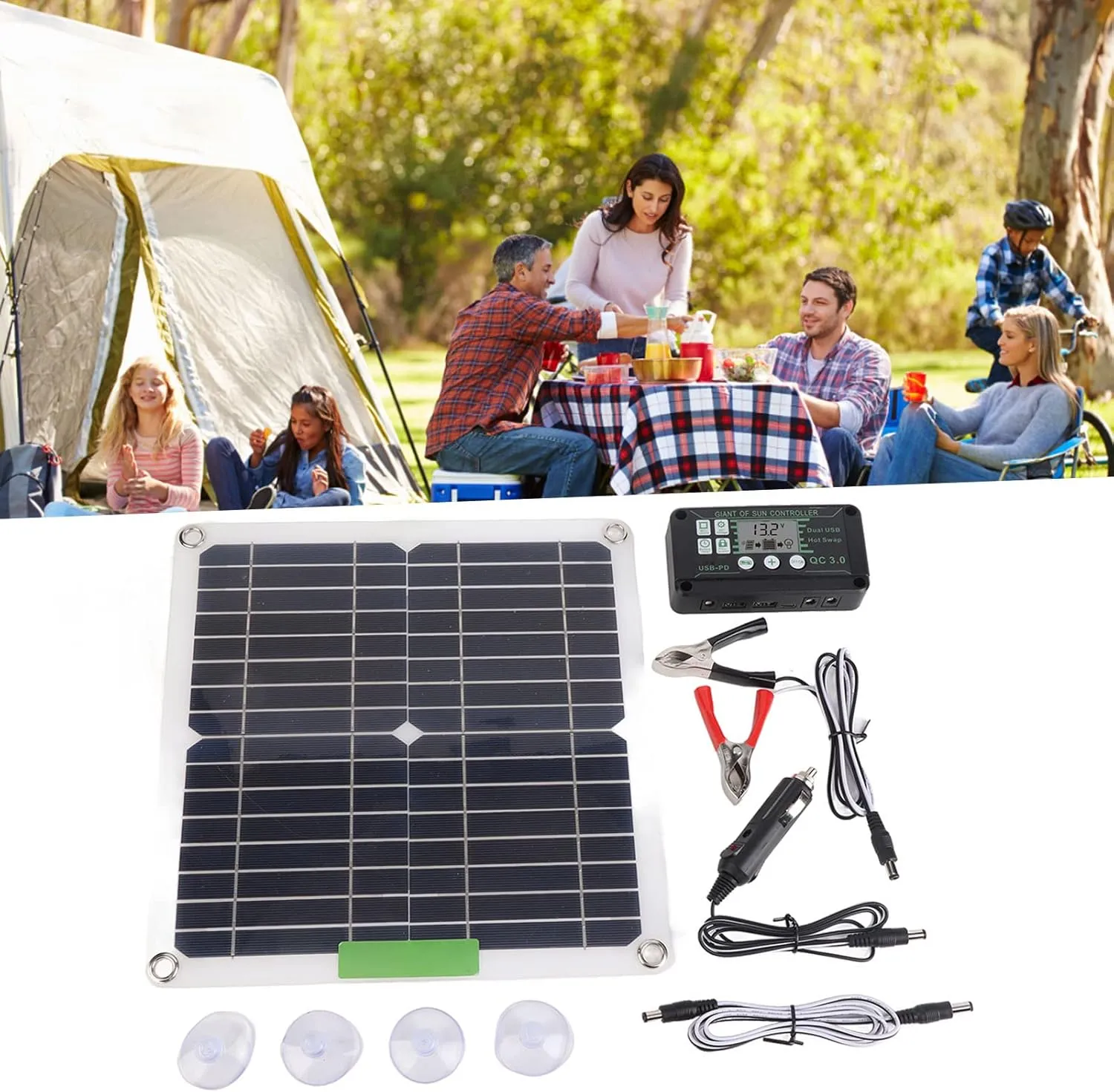 200W 12V Portable Solar Panel Kit Monocrystalline High Efficiency with Controller for Cycling Mountaineering Hiking Camping Outdoor Activities Includes Multiple Accessories (30A)