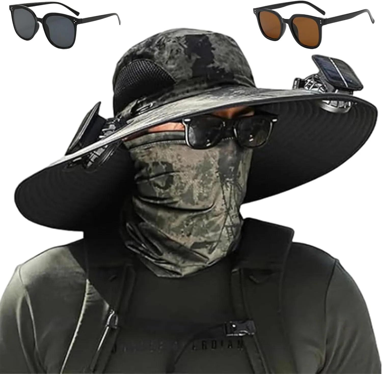 2025 New Solar Powered Fan hat, Wide Brim Solar Fan Hat USB Charging, for Men Fishing Camping UPF 50 