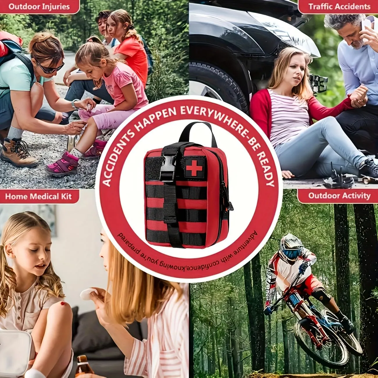 205 Pieces/Set, Universal First Aid Kit Suitable for Outdoor Activities, Home, School, Hiking, Car Travel and Camping - Quick Response First Aid Essentials (excluding Medication) (Red)