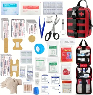 205 Pieces/Set, Universal First Aid Kit Suitable for Outdoor Activities, Home, School, Hiking, Car Travel and Camping - Quick Response First Aid Essentials (excluding Medication) (Red)
