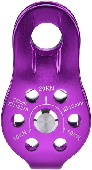 20kN UIAA Certified Heavy Duty Single Swivel Rope Pulley Fixed Tree Rock Climbing Single Pulley Rappelling Arborist Safety Gear(Purple)