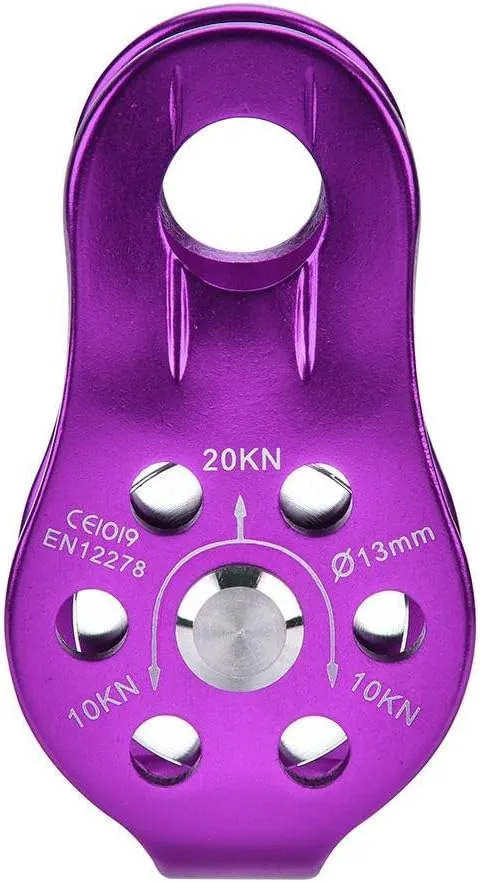 20kN UIAA Certified Heavy Duty Single Swivel Rope Pulley Fixed Tree Rock Climbing Single Pulley Rappelling Arborist Safety Gear(Purple)
