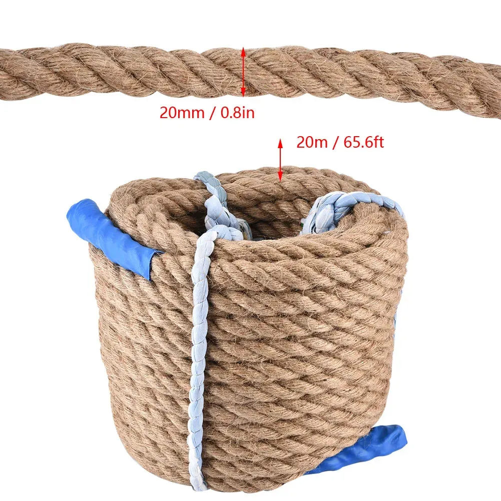 20mm x 20m Natural Jute Rope - Heavy-Duty Outdoor Tug of War & Rock Climbing Rope