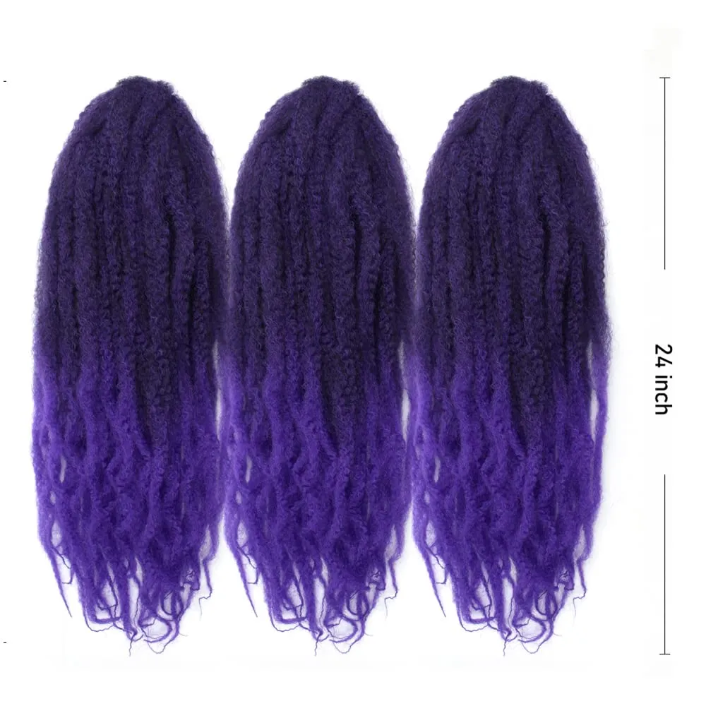 24 inch Marley Hair For Twists Long afro kinky Twist Marley braiding hair Extension Synthetic Fiber Marley Braid Crochet Hair(1B/Purple)