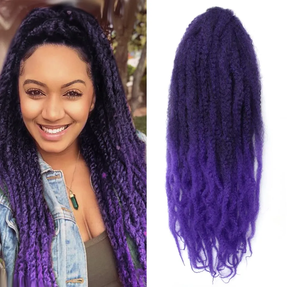 24 inch Marley Hair For Twists Long afro kinky Twist Marley braiding hair Extension Synthetic Fiber Marley Braid Crochet Hair(1B/Purple)