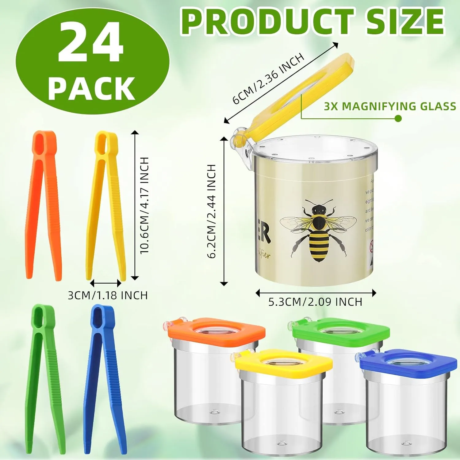 24 Pack Insect Bug Viewer Kit for Kids with Tweezers Explorer Outdoor Set Bug Catcher Containers for Insects Magnifying Insect Box Observation Kit for Science Nature Exploration Collecting
