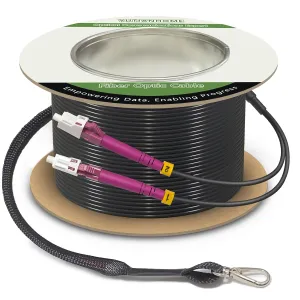 250 Feet (75 Meters) Armored OM4 LC to LC Fiber Patch Cables, 10gb/40gb/100gb Multimode Fiber Optic Cable Indoor/Outdoor with Pulling Eye Kit Installed on one end, Duplex MMF 50/125μm Jumper